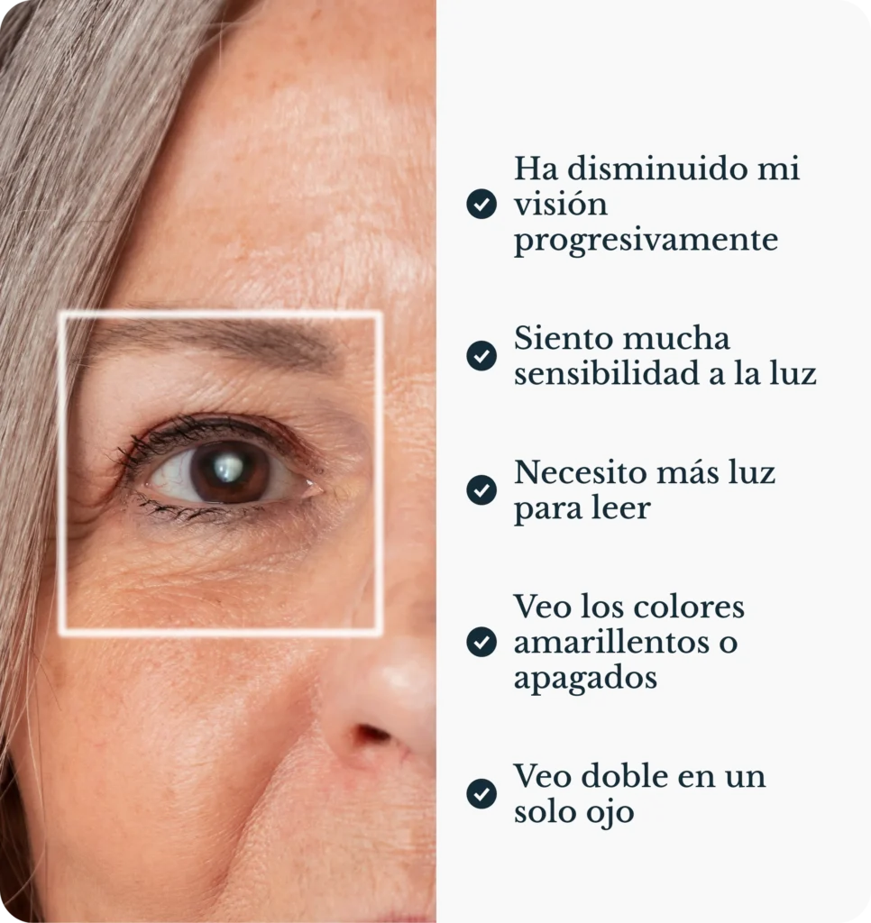 Signos de catarata en el ojo: visión borrosa, colores apagados y sensibilidad a la luz