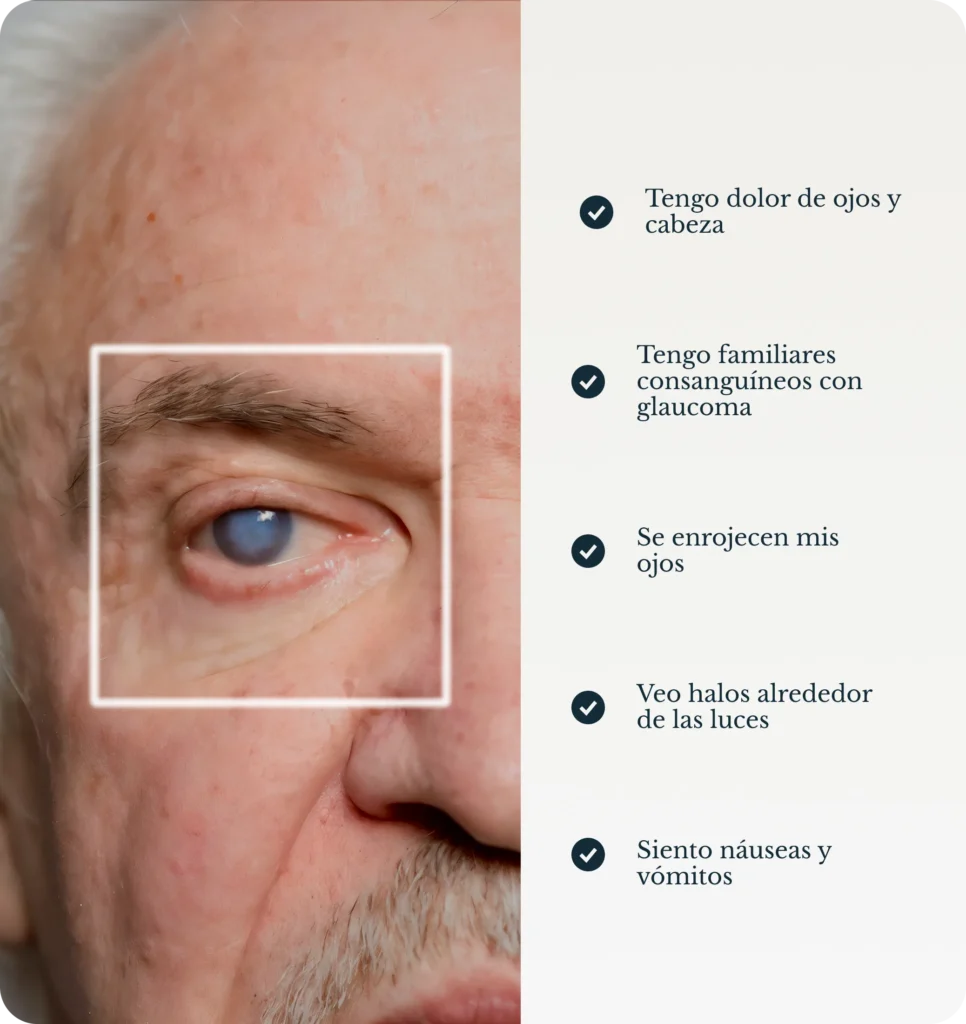 Paciente con ojo enrojecido mostrando posibles síntomas de glaucoma